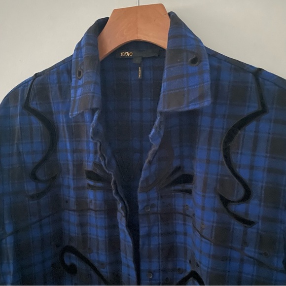 Maje Cebel Embroidered Plaid Love Button-Down Shirt size 1 - Picture 5 of 11